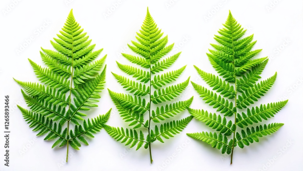 Lush Green Fern Leaves Isolated on White Background - Botanical Stock Photo Lush Green Fern Leaves Isolated on White Background - Botanical Stock Photo