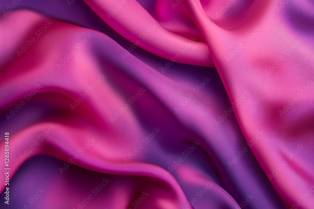 Obraz premium Glossy, pink-purple silk satin fabric background with a smooth, wavy texture and bright