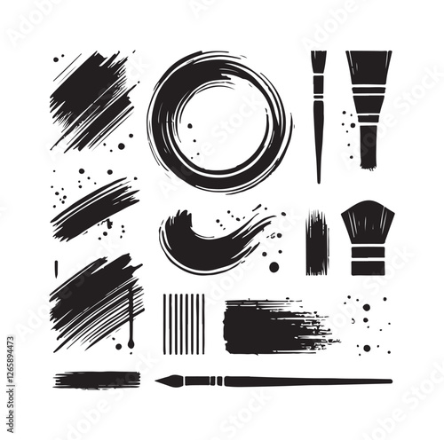 Brush grunge elements silhouette vector illustration
