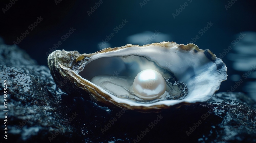 Naklejka premium Illuminating the pearl oyster on dark surface a visual delight in marine life