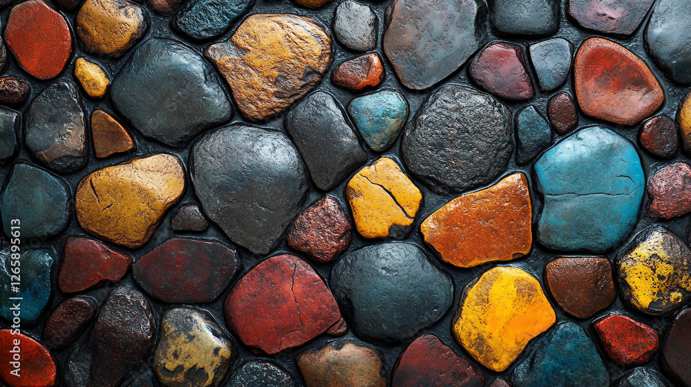 Textured Stone Surface with Wet Pebbles and Vibrant Colors Textured Stone Surface with Wet Pebbles and Vibrant Colors