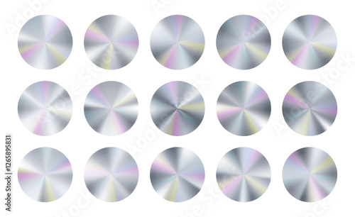 100 percent original holograph sticker. Platinum tape certification assurance. Hologram limited swatch label. Silver stamp best edition. Metal foil conical circle gradient. New logo icon metal badge.