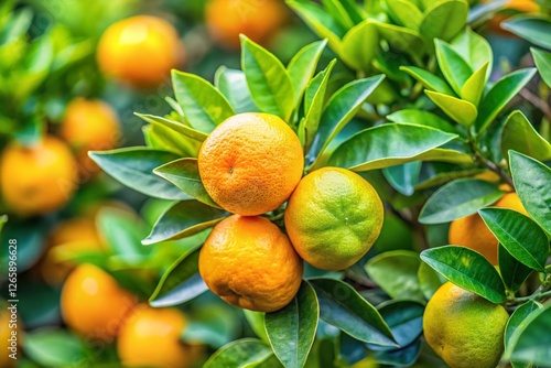 Lush Japanese Bitter Orange Leaves Background - Poncirus Trifoliata Foliage Texture photo