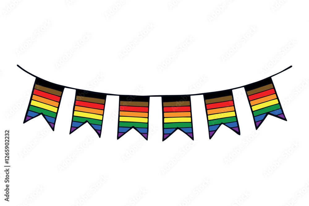 Obraz premium Colorful garland Gay pride flag Happy pride day LGBTQ community Pride Month Vector hand drawn doodle for posters, stickers, logo, cards