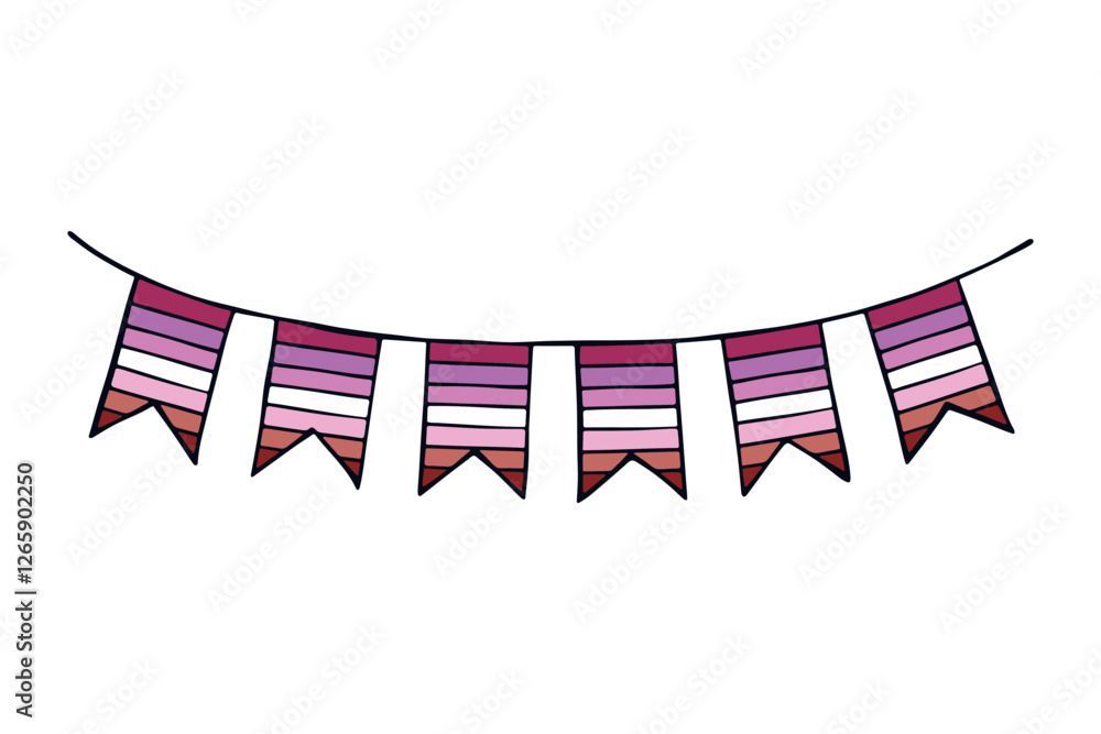 Obraz premium Colorful garland Lesbian pride flag Happy pride day LGBTQ community Pride Month Vector hand drawn doodle for posters, stickers, logo, cards