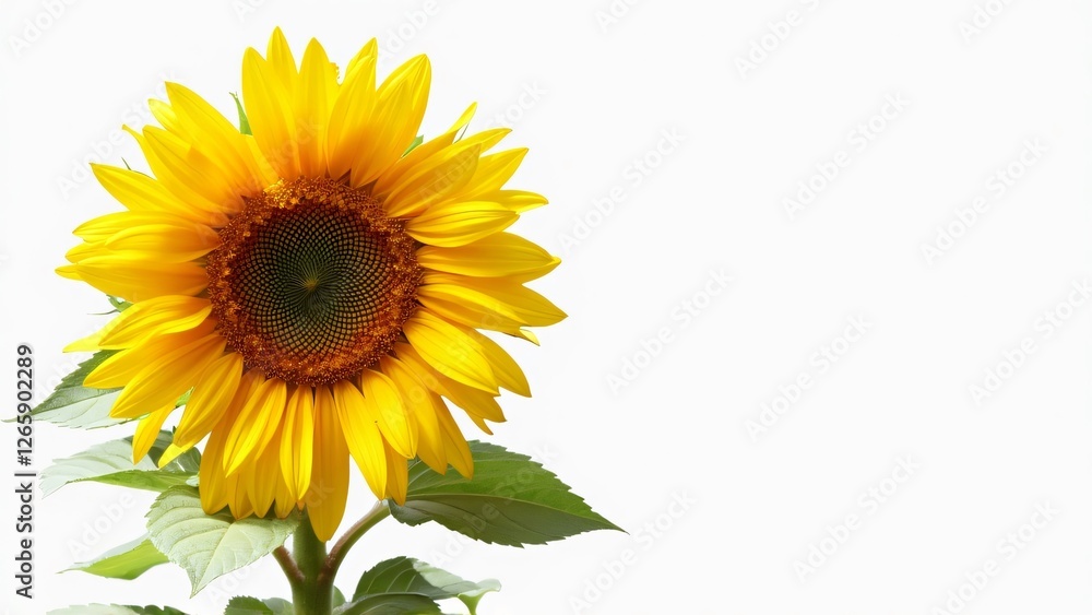 Sunflower on White Background, Cheerful Isolated Bloom Sunflower on White Background, Cheerful Isolated Bloom