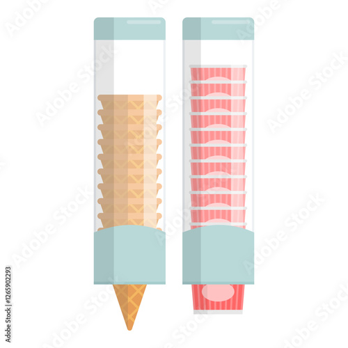 Wafer cone and disposable cup dispenser for ice cream
