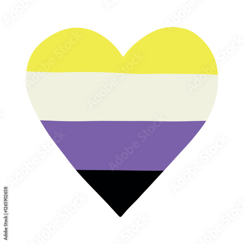 Free Download Colorful heart shape Non-binary pride flag Happy pride day LGBTQ community Pride Month Vector hand drawn doodle for posters, stickers, logo, cards - GFXLoad