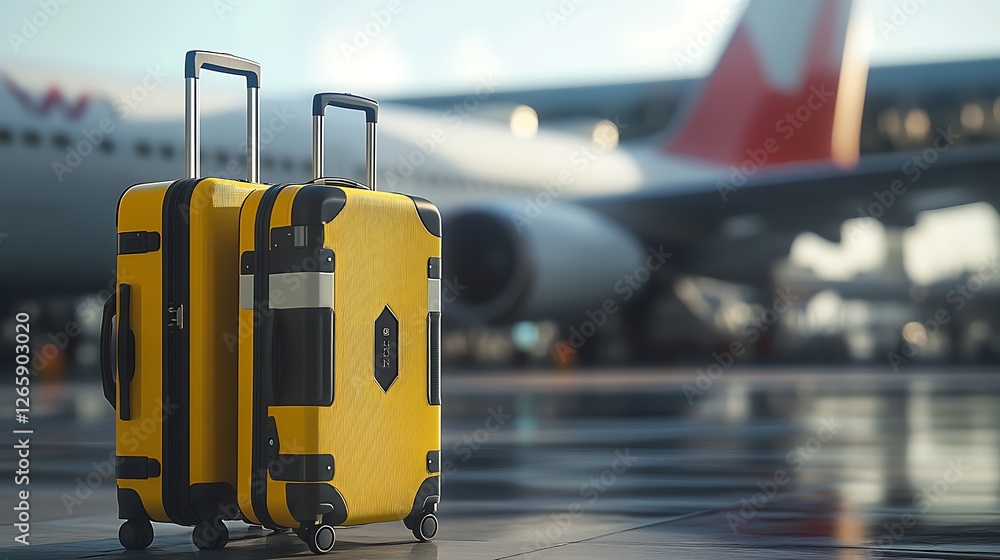 Luxury Suitcases Placed Near Shiny Passenger Jet pictures Luxury Suitcases Placed Near Shiny Passenger Jet pictures