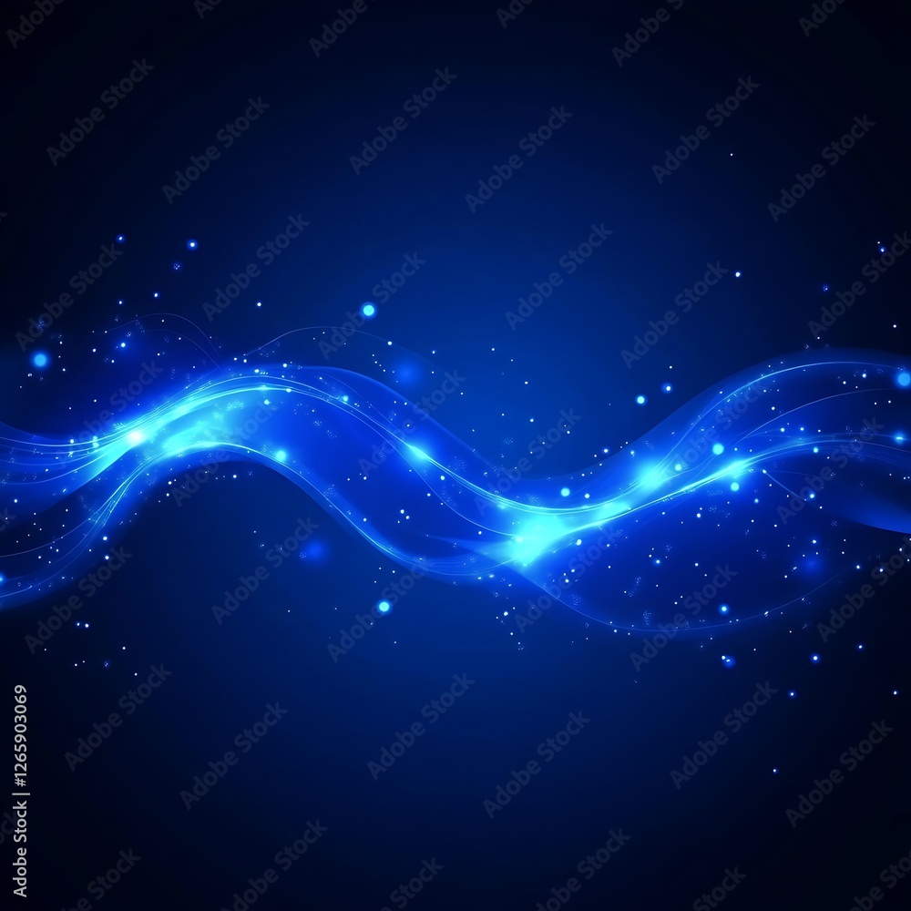Fototapeta premium Abstract Futuristic Blue Wave Background With Glowing Light Trails, Data Flow Particles