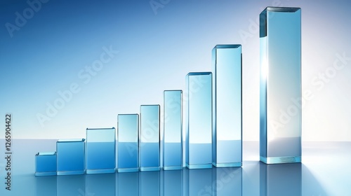 Abstract 3D glass graph symbolizing financial growth, set against a minimalistic backdrop with soft gradient lighting.