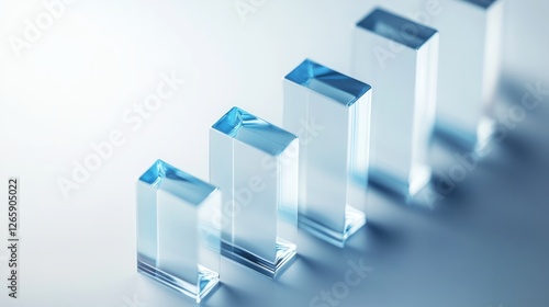 Abstract 3D glass graph symbolizing financial growth, set against a minimalistic backdrop with soft gradient lighting.
