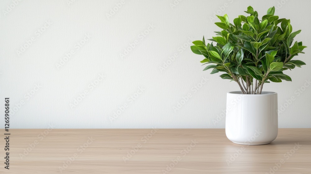 Fototapeta premium Minimalist plant on light wooden desk
