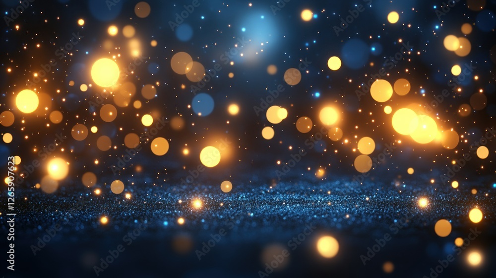 Fototapeta premium Abstract dark blue background with golden glitter lights