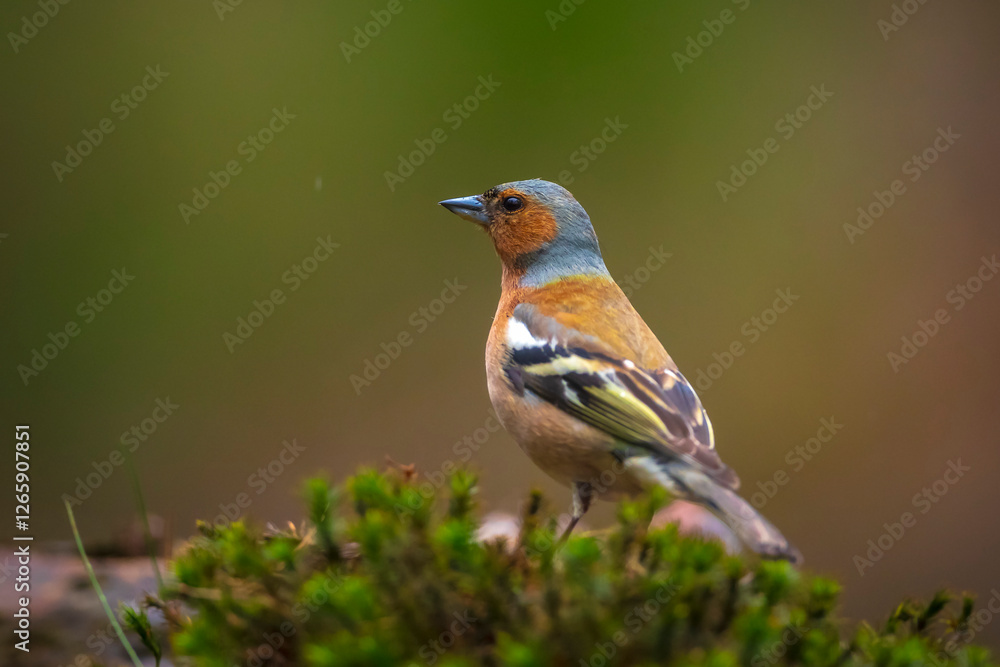 Chaffinch, Fringilla coelebs, male singing on a tree in a green forest. Chaffinch, Fringilla coelebs, male singing on a tree in a green forest.