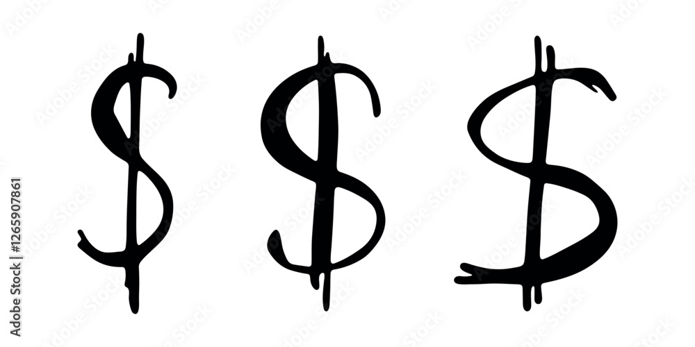 Hand drawn dollar currency symbol set Brush stroke doodle Single element for design Hand drawn dollar currency symbol set Brush stroke doodle Single element for design