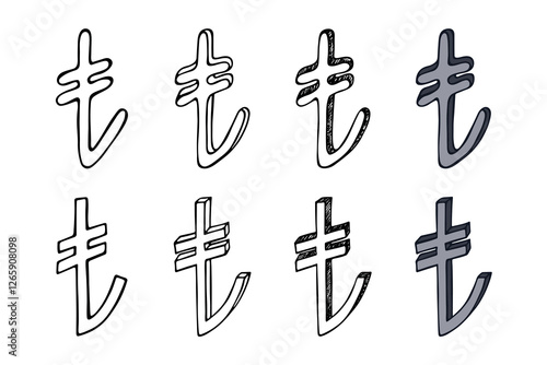 Hand drawn turkish lira currency symbol set Brush stroke doodle Single element for design