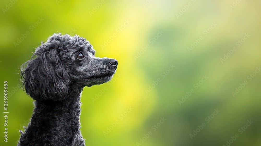 Black Poodle Dog Portrait In Green Background Black Poodle Dog Portrait In Green Background