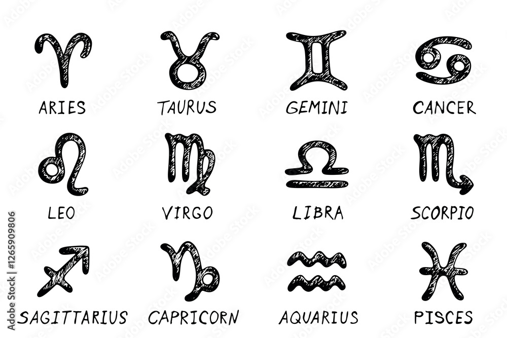 Hand drawn zodiac signs Esoteric symbol doodle set Astrology clipart Elements for design Hand drawn zodiac signs Esoteric symbol doodle set Astrology clipart Elements for design