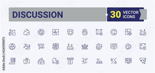 Set of Discussion line icons. Icons schedule, group, leadership, network, vote, call and more. Thin icon design. Editable vector stroke.