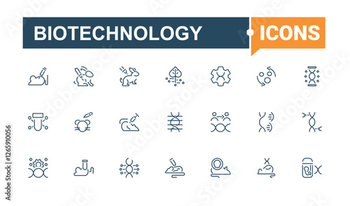 Biotechnology Postal and Digital Mail modern icons set. Related to experiment, analysis, dna, ar, technology, bio, gene and more. Line symbol. Minimalist editable vector stroke.