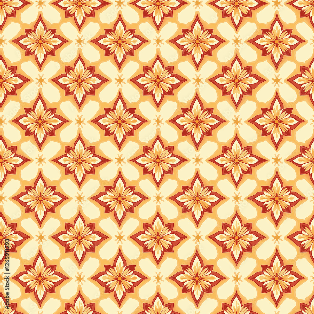 Fototapeta premium Seamless textile pattern with red and yellow geometric design