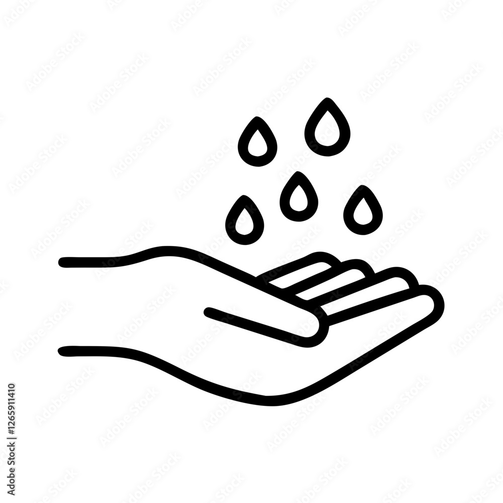 Hand washing with water droplets icon Hand washing with water droplets icon