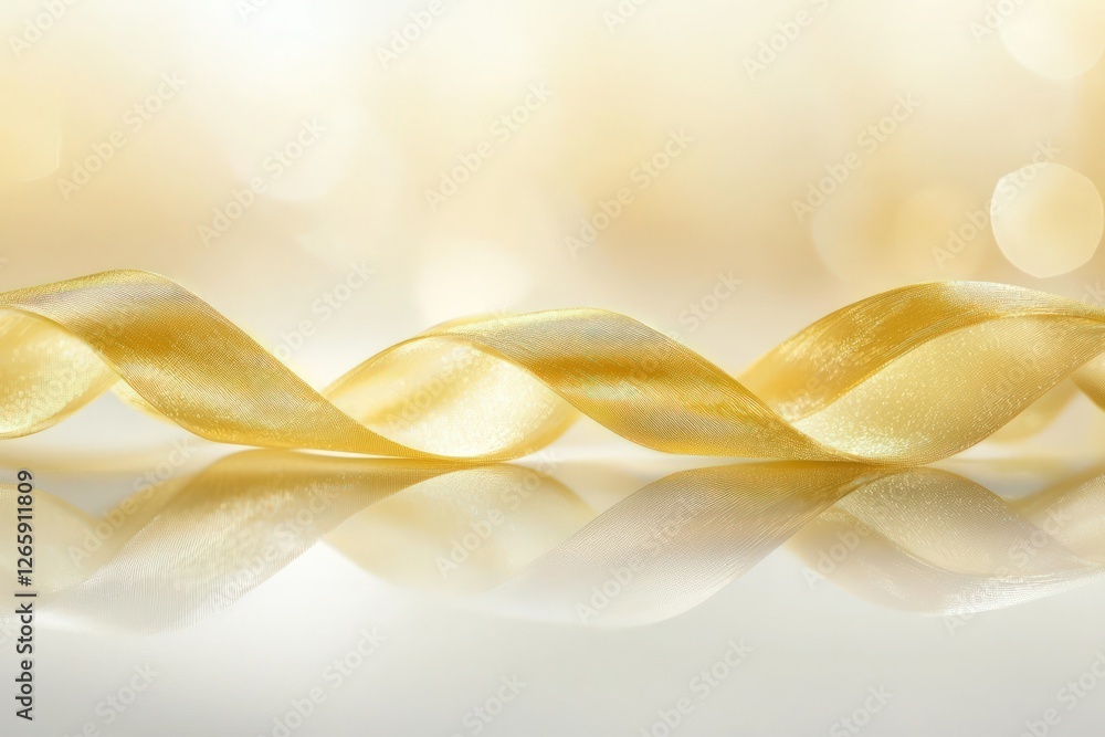 Golden streamer curled elegantly with soft reflections and clean backdrop Golden streamer curled elegantly with soft reflections and clean backdrop