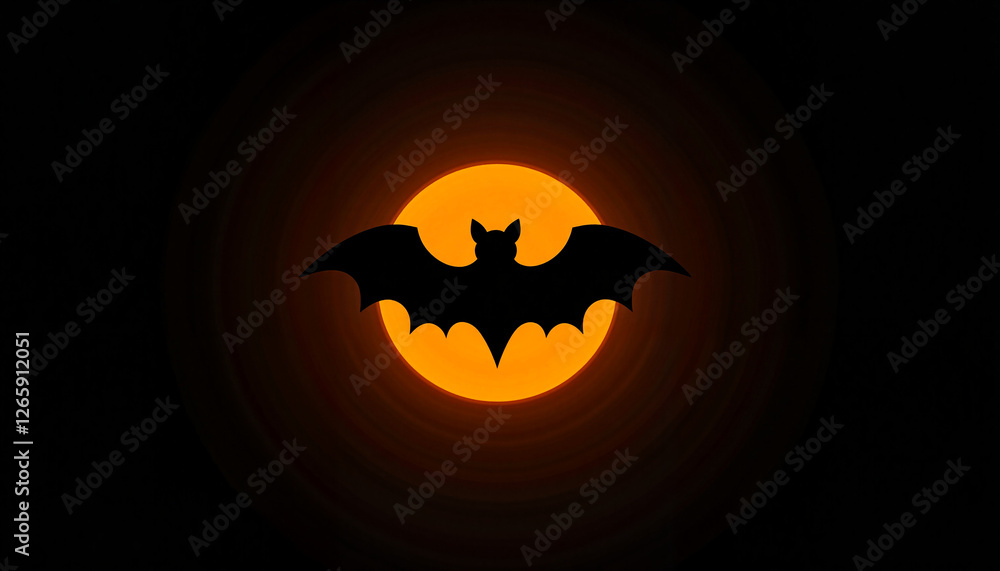 Fototapeta premium The Wheel of the Year. Stylized bat silhouette against glowing jack-o’-lantern, Halloween emblem