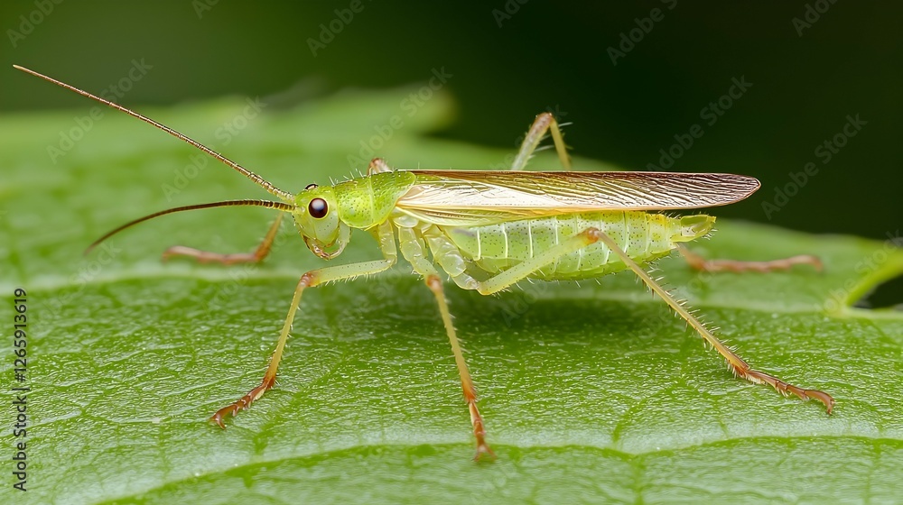 Fototapeta premium Green Insect on Bright Green Leaf