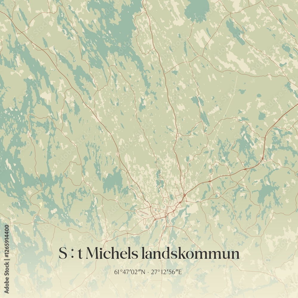 Fototapeta premium Vintage map of S:t Michels landskommun, Finland.