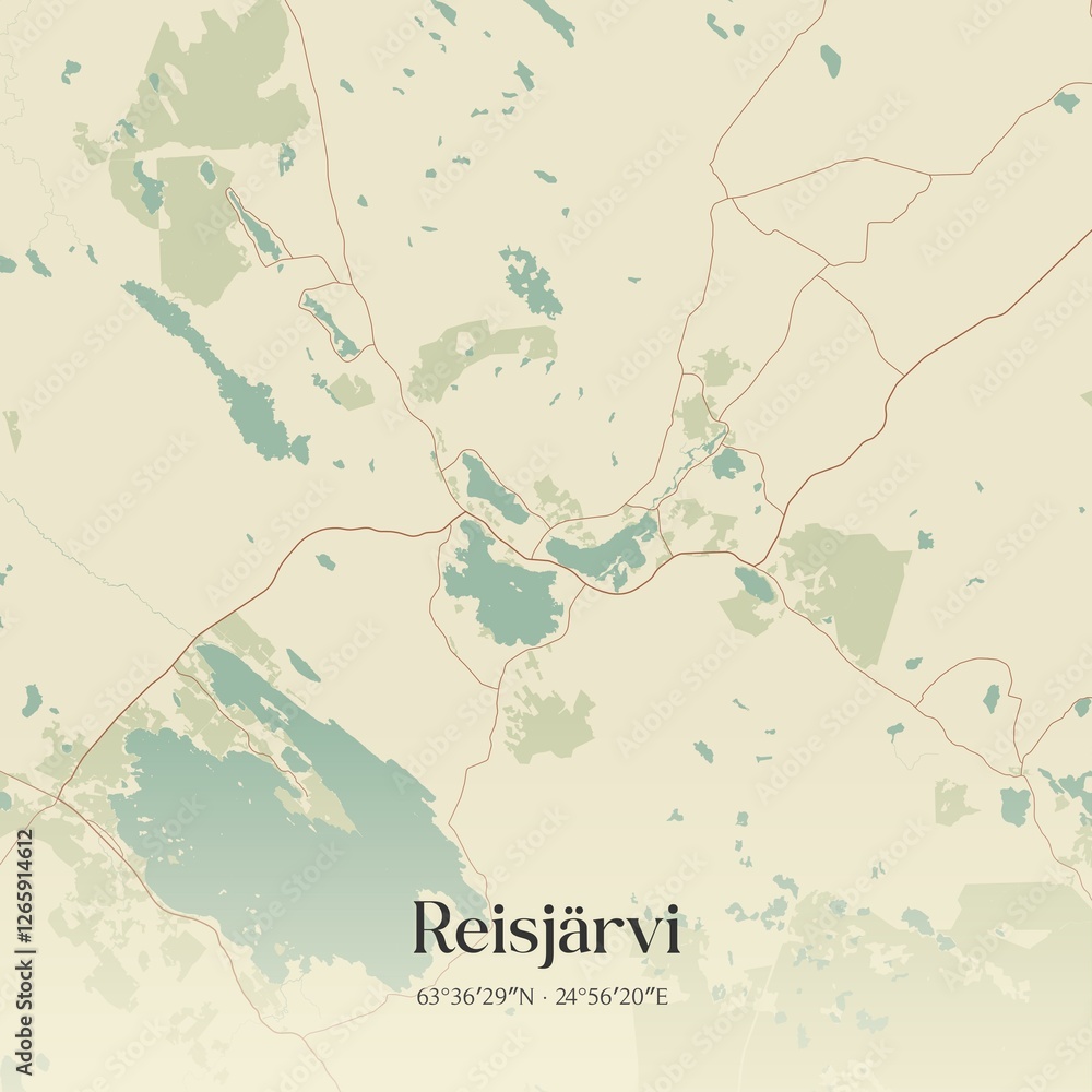 Fototapeta premium Vintage map of Reisjärvi, Finland.