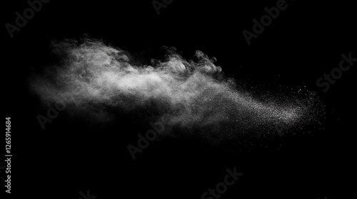 Black matte textured background with floating dust particles illuminated by soft light in the top right corner, creating a deep contrast between black and white.