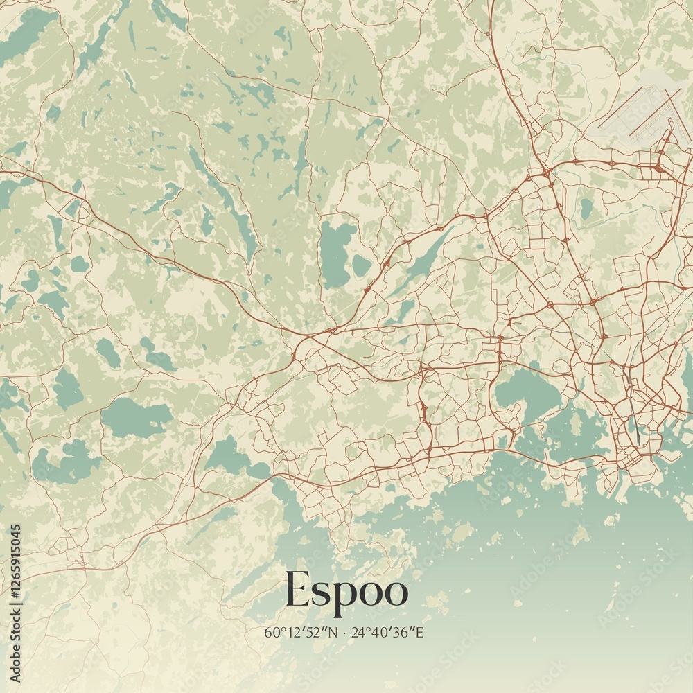 Fototapeta premium Vintage map of Espoo, Finland.