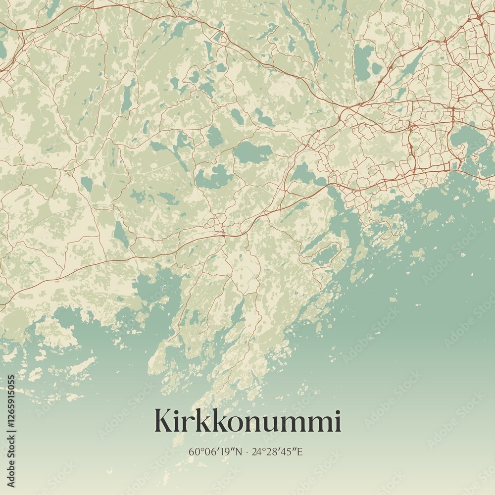 Fototapeta premium Vintage map of Kirkkonummi, Finland.