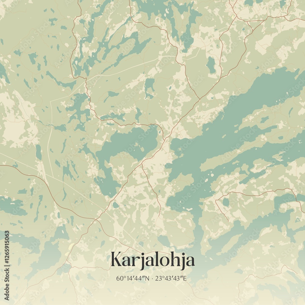 Fototapeta premium Vintage map of Karjalohja, Finland.