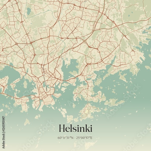 Vintage map of Helsinki, Finland.