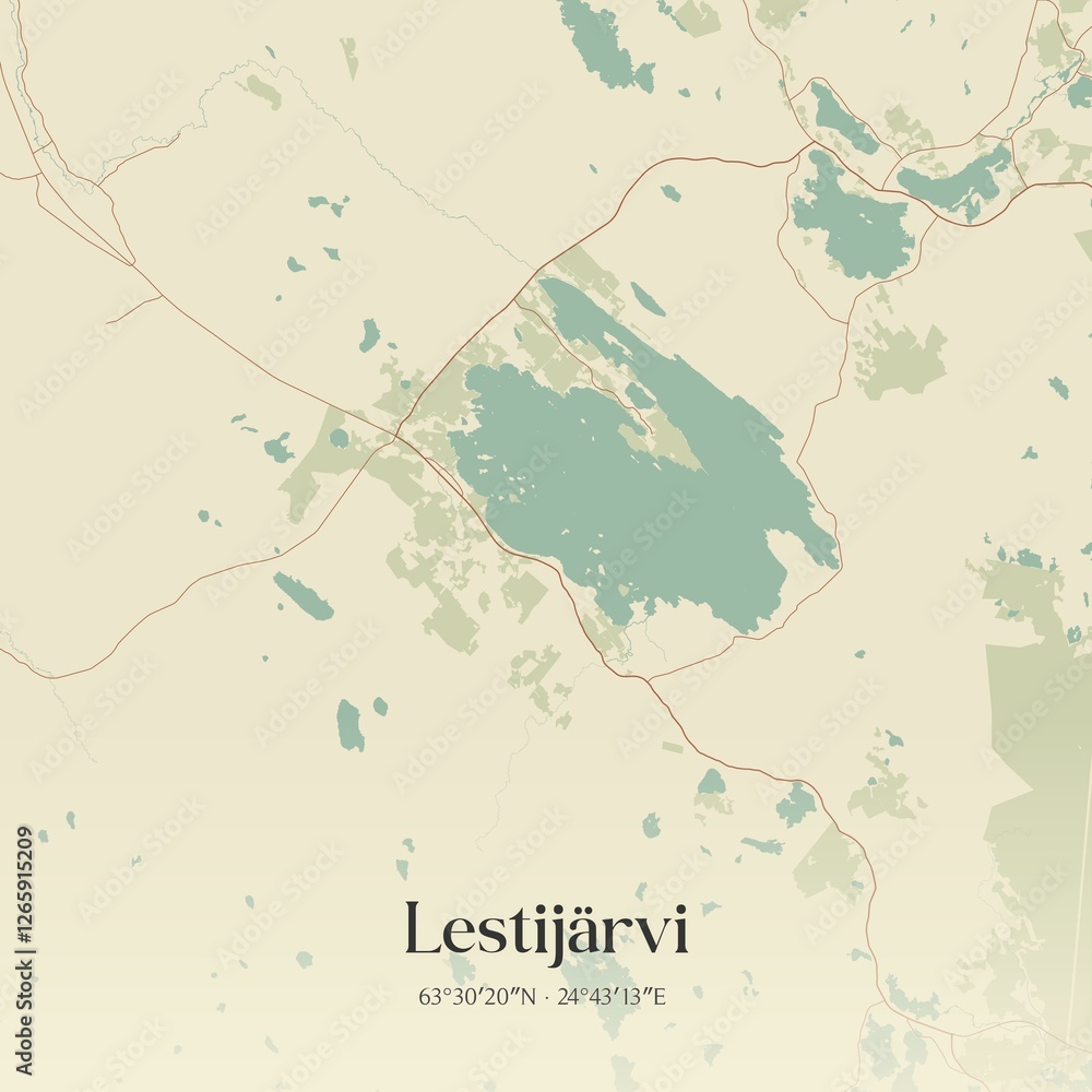 Fototapeta premium Vintage map of Lestijärvi, Finland.
