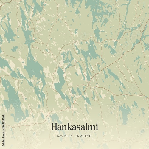 Vintage map of Hankasalmi, Finland.