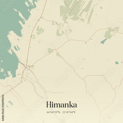 Vintage map of Himanka, Finland.
