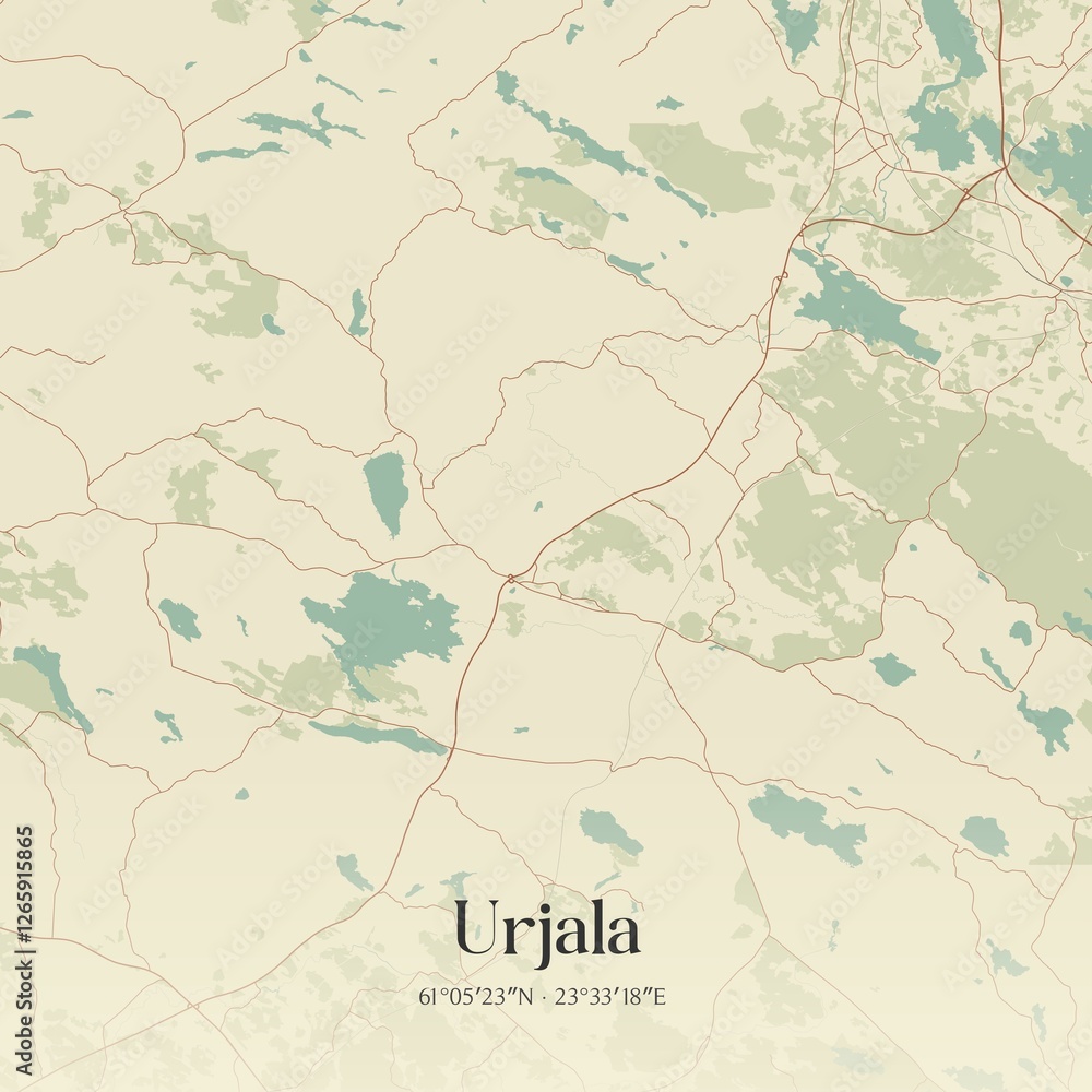 Fototapeta premium Vintage map of Urjala, Finland.