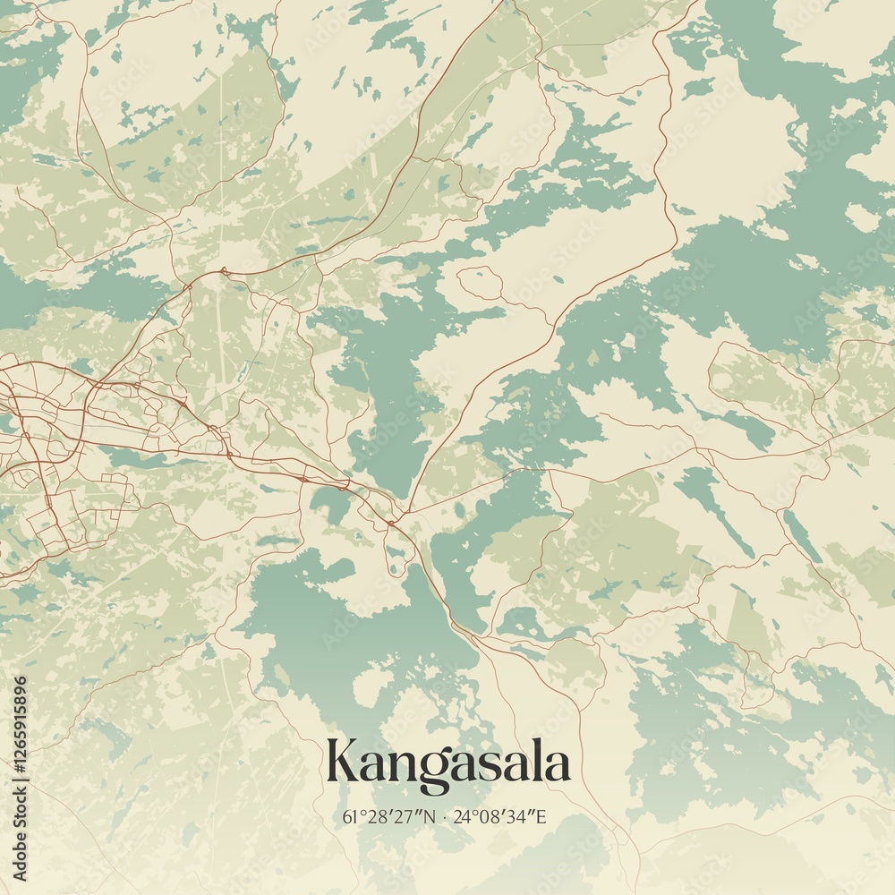Fototapeta premium Vintage map of Kangasala, Finland.