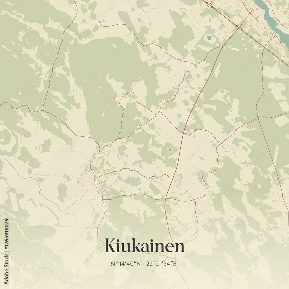 Fototapeta premium Vintage map of Kiukainen, Finland.