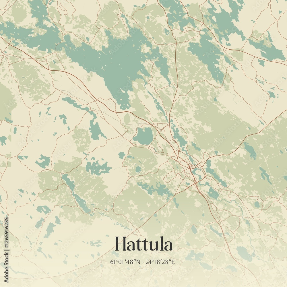 Fototapeta premium Vintage map of Hattula, Finland.