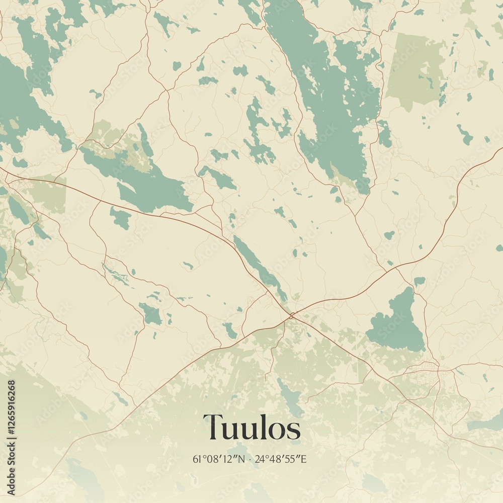 Fototapeta premium Vintage map of Tuulos, Finland.
