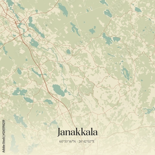 Vintage map of Janakkala, Finland. photo