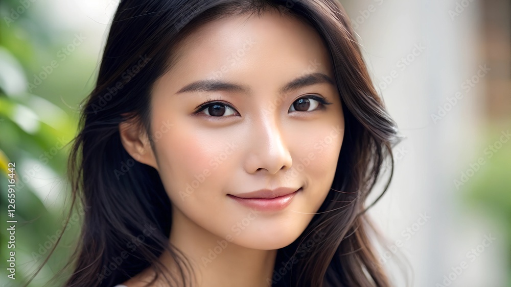 Portrait of a young asian woman smiling outdoors in natural light lifestyle photography Portrait of a young asian woman smiling outdoors in natural light lifestyle photography