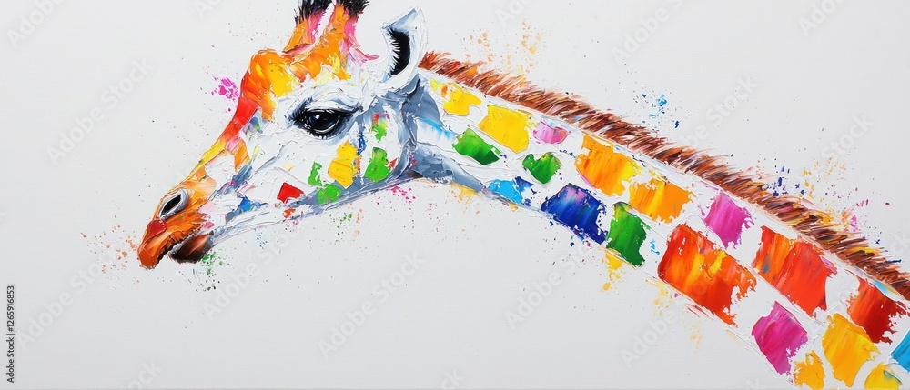 Fototapeta premium Colorful Watercolor Painting of a Giraffe Profile