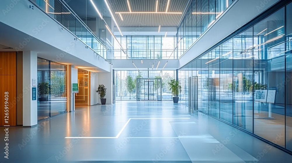 Modern Office Lobby Glass Walls, Geometric Floor Design, Bright Interior, Corporate Space, Architecture Photography Office Interior, Modern Architecture Modern Office Lobby Glass Walls, Geometric Floor Design, Bright Interior, Corporate Space, Architecture Photography Office Interior, Modern Architecture
