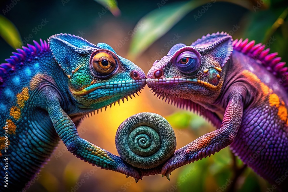 Obraz premium Magical Heart-Shaped Blue & Purple Chameleons - Long Exposure Fantasy Photography